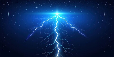 Poster - Electric blue lightning bolts illuminate a starry night sky.