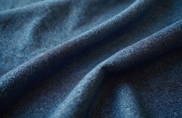 Poster - Close-up dark blue cotton chambray denim fabric texture with weave details. Worn appearance, subtle color variations. Denim material. Perfect background for fashion, clothing, design projects.