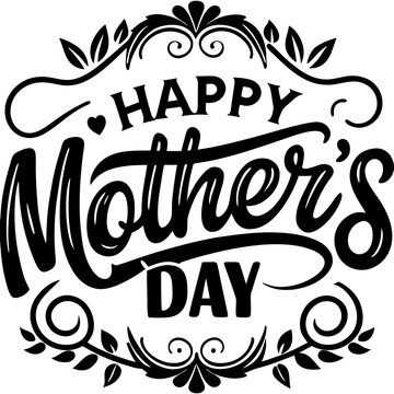 Happy mothers day calligraphy, floral text on white background