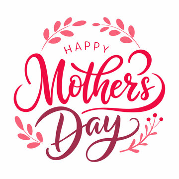Happy mothers day calligraphy, floral text on white background