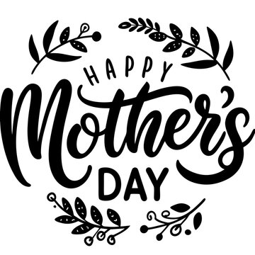 Happy mothers day calligraphy, floral text on white background
