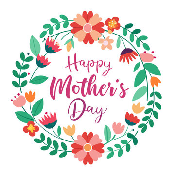 Happy mothers day calligraphy, floral text on white background