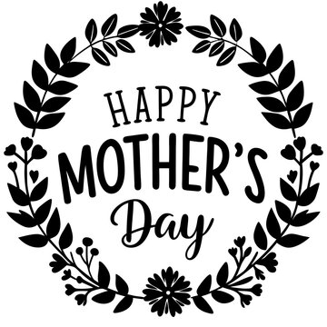 Happy mothers day calligraphy, floral text on white background