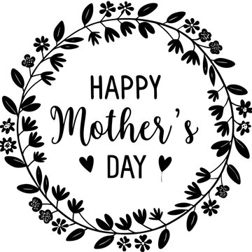 Happy mothers day calligraphy, floral text on white background