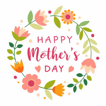 Happy mothers day calligraphy, floral text on white background