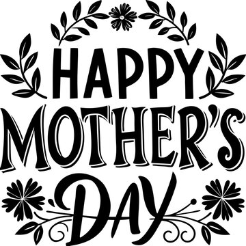 Happy mothers day calligraphy, floral text on white background