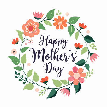 Happy mothers day calligraphy, floral text on white background