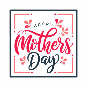 Happy mothers day calligraphy, floral text on white background