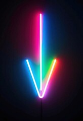 Poster - Glowing Rainbow Arrow: Neon Arrow with Vivid Colors of the Rainbow on a Black Background, Ideal for High-Tech Designs, Energetic Visuals, and Modern Art.
