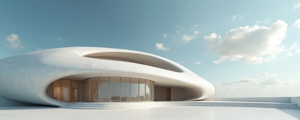 Aufkleber - Futuristic architecture building with cement curve shape, abstract background. Modern architectural design, minimalist exterior, empty urban space, innovation. Contemporary construction, exterior