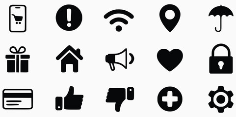 Set Of Essential Glyph Icons For User Interface Design And Web Development