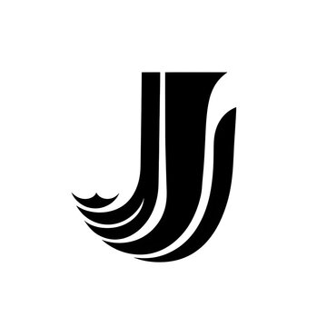 Minimal flat stylish J icon, black and white, AI generation