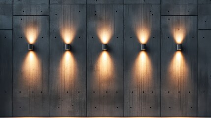 Aufkleber - five illuminated wall lights on a textured concrete wall.