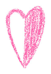 Leinwandbilder - Pink heart drawing with crayon or wax pencil texture. Childlike paint