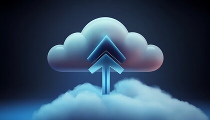 Poster - 3d render of arrow going up in cloud, data computation upload uploading server technology internet storage 