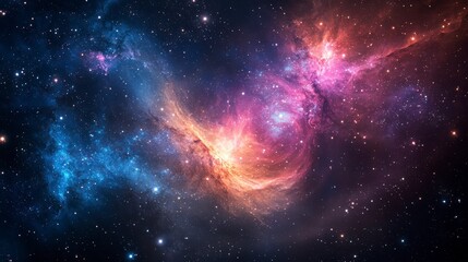 Poster - Vibrant nebula in deep space, cosmic clouds of gas and dust.