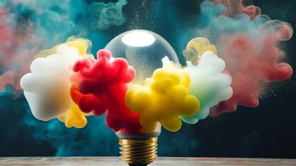 Poster - creative light bulb explosion reveals colorful ideas and inspiration generative ai