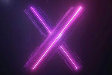 Poster - Glowing Neon X Design on Dark Background with Purple Light