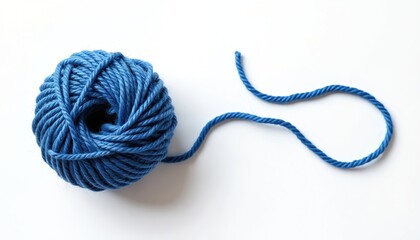 Aufkleber - Soft blue woolen yarn ball isolated white background. Top view of yarn skein for handcraft, hobby, leisure. Thread texture clew for handmade clothing, sewing, craftwork.