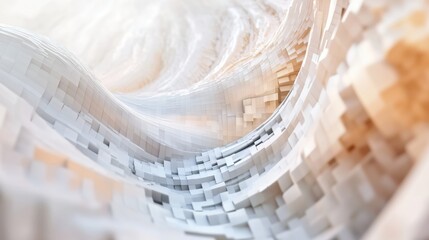 Fototapete - Abstract digital background featuring structured pixel-like forms in soft neutral shades for modern design projects and futuristic applications