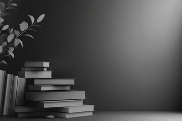 Poster - Stylish monochrome education-themed background featuring books and digital tablet with elegant gradient design
