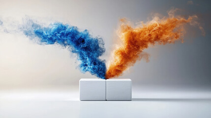 Aufkleber - Two blocks with vibrant blue and orange smoke swirling above them create dynamic and artistic visual. contrasting colors and fluid motion evoke sense of energy and creativity