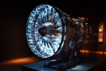Poster - Illuminated Jet Engine: A Symphony of Light and Power - A powerful jet engine, illuminated from within, symbolizes technological advancement, speed, power, precision engineering, and progress