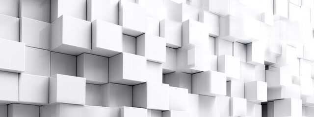 Poster - Modern abstract wall design featuring white cubes arranged in dynamic pattern, creating sense of depth and texture