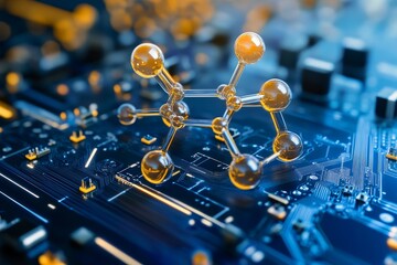 Poster - nanotechnology: molecular structure and circuitry - futuristic symbolizing technology, innovation, s