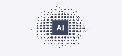 Poster - Minimalistic vector representation of an AI chip with dotted visual elements