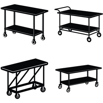 Trolley Table Vector Shilhouette Bundle Set Collection