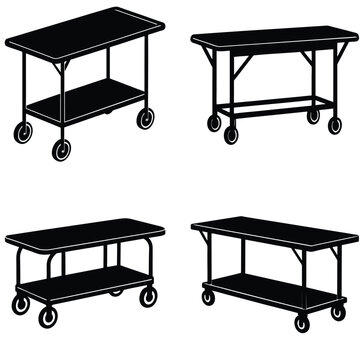 Trolley Table Vector Shilhouette Bundle Set Collection