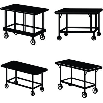 Trolley Table Vector Shilhouette Bundle Set Collection