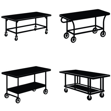 Trolley Table Vector Shilhouette Bundle Set Collection