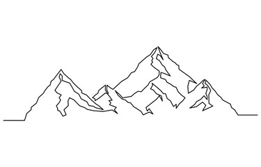 Leinwandbilder - One continuous line drawing of mountain range landscape, style Black and white minimalist mountain illustration.