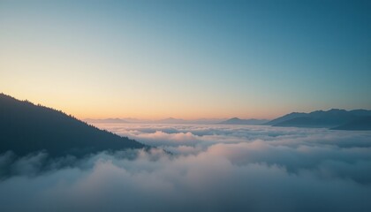 Breathtaking sunrise over misty mountain landscape nature scene cloudy environment aerial view tranquil concept for relaxation