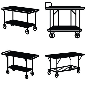 Trolley Table Vector Shilhouette Bundle Set Collection