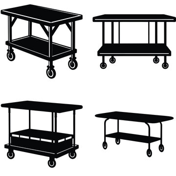 Trolley Table Vector Shilhouette Bundle Set Collection