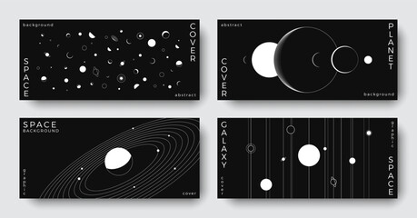 Wall Mural - set of abstract space horizontal backgrounds. line art planet, galaxy, solar system, universe. scien