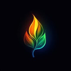Poster - Colorful abstract leaf design glowing against a dark background creating a vibrant and energetic atmosphere
