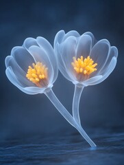 Poster - Translucent Aquatic Bloom: Microscopic Flowers - Delicate, ethereal flowers, symbolizing purity, fragility, hidden beauty, underwater grace, and the mysteries of nature