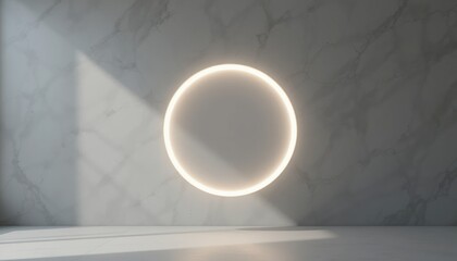 Poster - Illuminated circular design in minimalist room modern interior digital art calm environment top-down perspective contemporary aesthetics
