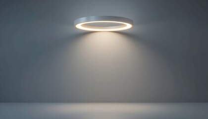Poster - Illuminated circular light fixture display modern interior digital art minimalist environment eye-level view innovative design concept