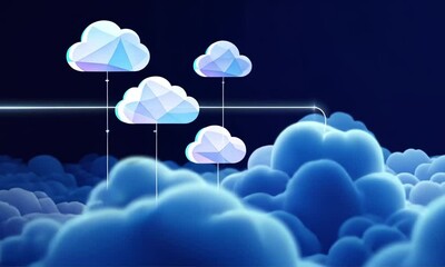Poster - Cloud Computing in the Digital Realm: An abstract yet informative scene of cloud computing, highlighting digital transformation and interconnectedness in the technology sphere.