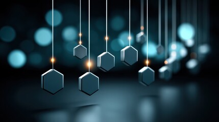 Poster - Dynamic hexagonal pendulums in motion abstract studio digital art modern aesthetics low angle view motion design