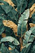 © lublubachka - Abstract art painting featuring banana leaves in green, white, gray, and gold tones with golden foil accents creating a lush aesthetic