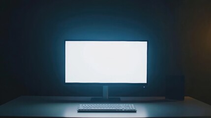 Fototapete - Sleek desktop monitor with bright screen in minimalistic workspace showcasing clean and professional style