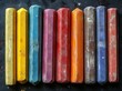 © AR - Artistic Spectrum: A vibrant display of colorful chalk pastels, each with a unique hue and texture, arranged together on a dark backdrop, sparking creativity and artistic inspiration.