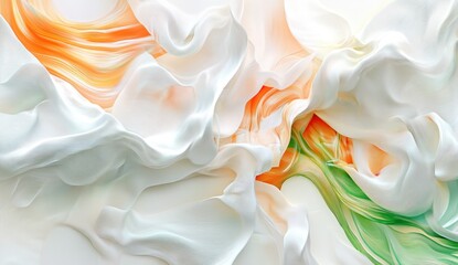 Wall Mural - White flowing fabric interspersed with colorful hues of orange and green