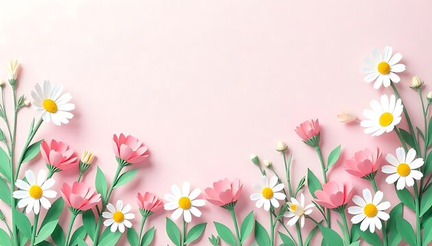 Нappy Mother's Day background with beautiful paper cut chamomile flowers. Spring holiday illustration for greeting card, banner, ad, promotion, poster, flyer, blog, created with generative ai